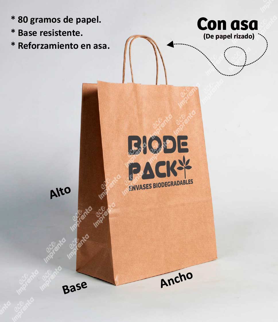 BOLSAS DE PAPEL KRAFT 80 GR CON ASA DE PAPEL TRENZADO