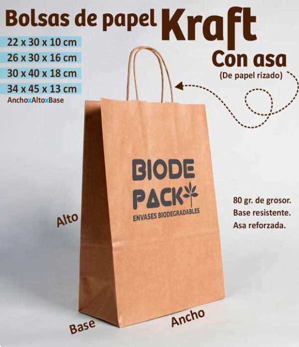 BOLSAS DE PAPEL KRAFT 80 GR CON ASA DE PAPEL TRENZADO