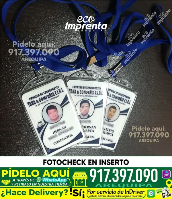 FOTOCHECK EN INSERTO 54*86 MM