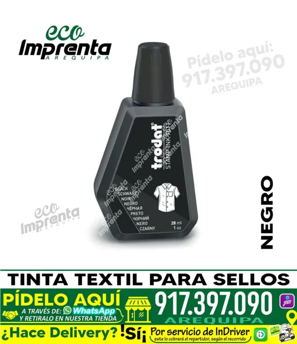 TINTA TEXTIL PARA SELLOS MARCA TRODAT 28 ML.